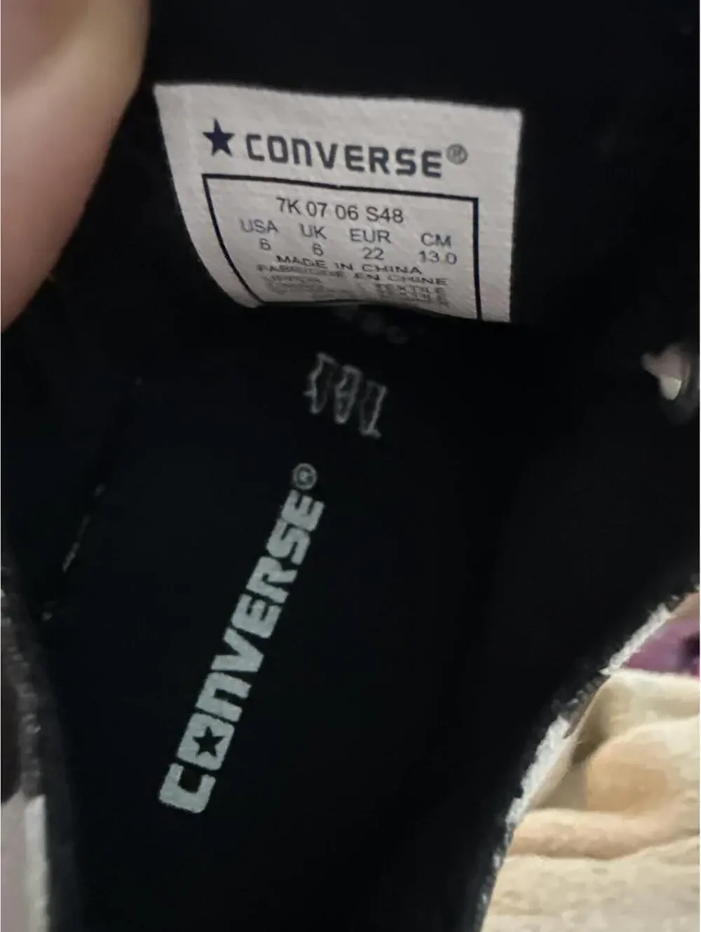 Converse All Star Kids Low Top Canvas Sneakers Black White Print US 6